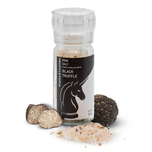 Truffletopia | Pink Himalayan Salt & Black Truffle Grinder with Real Truffles | Flavorful Gourmet Truffle Seasoning | Vegan, Gluten Free, Keto, No Calories | 3.17 Oz