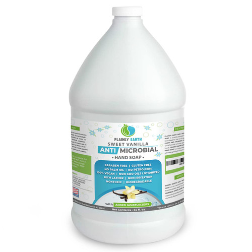 Plainly Earth Antimicrobial Liquid Hand Soap - Antibacterial Soap Refill - Hand Soap Refill Bottle - Cruelty Free Moisturizing Soap, Sweet Vanilla, 64 Oz