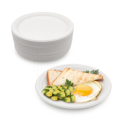 OrienTreeN 100% Compostable 10 Inch Heavy-Duty [125-Pack] Eco-Friendly Disposable White Bagasse Plate, Made of Natural Sugarcane Fibers - 10" Biodegradable Paper Plates