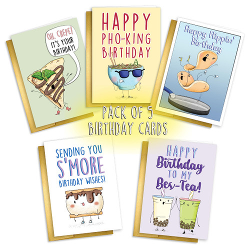 THE LETTER BEE - Birthday Card 5 Pack, Food Pun Birthday Card, Funny Birthday Card, Funny Brithday Card for Friends, Happy Birthday Card from Him or Her, Funny Birthday Card, Funny Greeting Card, Blank Birthday Cards (Birthday Card 5 Pack)