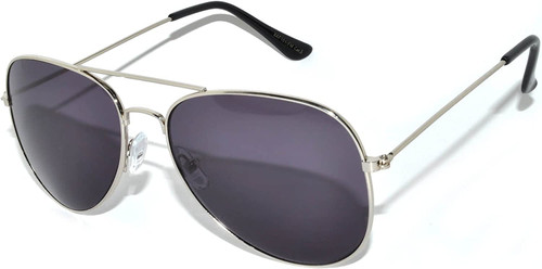 Aviator Sunglasses Smoke Lens Silver Metal Frame