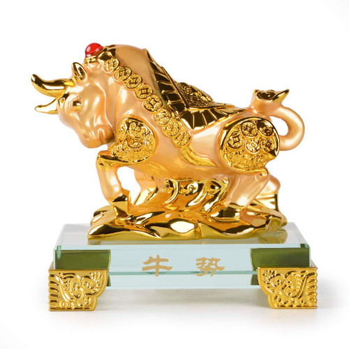 BRASSTAR Golden Resin Feng Shui Statue Chinese Zodiac Animal Bull/Ox Home Office Table Top Decor Figurine Gift Collection PTZY113 BRASSTAR Golden Resin Feng Shui Statue Chinese Zodiac Animal Bull/Ox Home Office Table Top Decor Figurine Gift Collection PTZY113