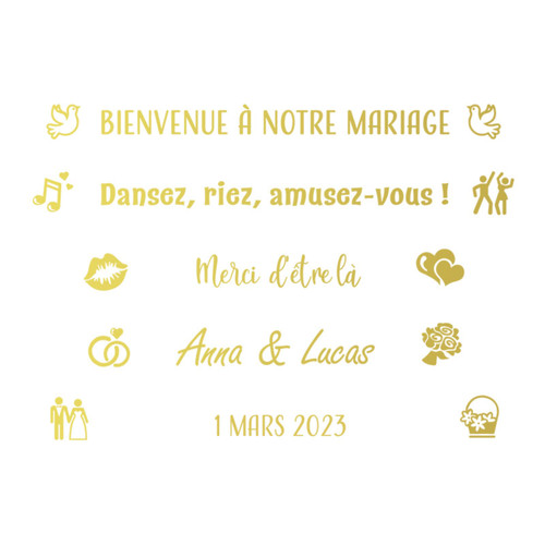 jifu Vinyl Art Decal - Custom Welcome to Our Happily Ever Afte,Personalized Wedding Stickers Gold Garden Buffett Entrance Decor French Personalized Wedding Stickers (Gold,Width of 70cm)