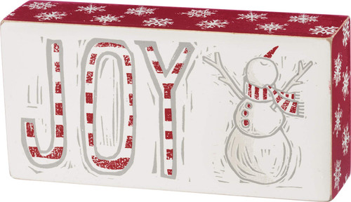 Primitives by Kathy Christmas Block Sign - Joy Snowman, White Red Silver Primitives by Kathy Christmas Block Sign - Joy Snowman, White Red Silver