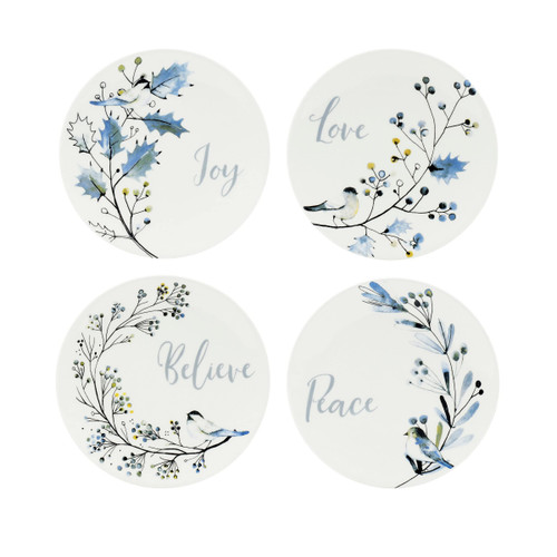 Fitz and Floyd Noel Noir Set of 4 Holiday Appetizer Plates, 5.37-Inch, Multicolored