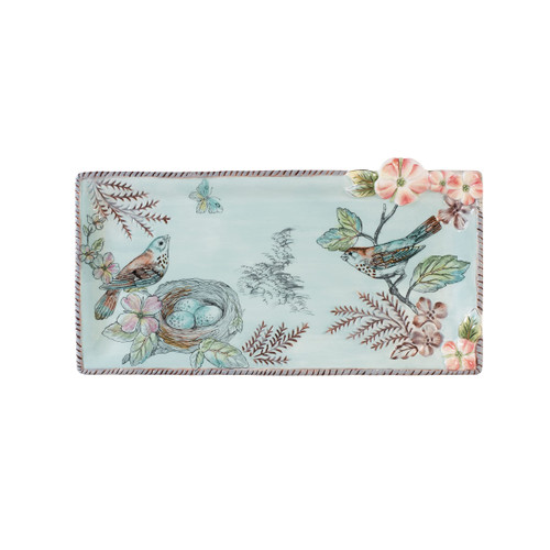 Fitz & Floyd Fitz and Floyd English Garden Elongated Serving Tray, 13.25 Inch, Blue