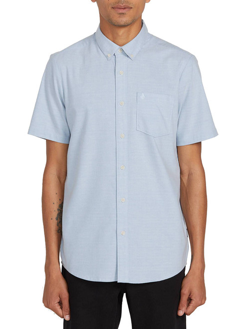 Volcom Men's Everett Oxford Short Sleeve Shirt Wrecked Indigo L