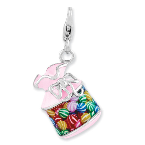 Amore LaVita Sterling Silver Enameled 3-D Candy Jar with Lobster Clasp Charm