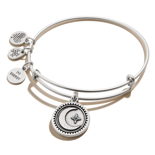 Alex and Ani Path of Symbols Expandable Bangle for Women, Crescent Moon Charm, Rafaelian Silver Finish, 2 to 3.5 in