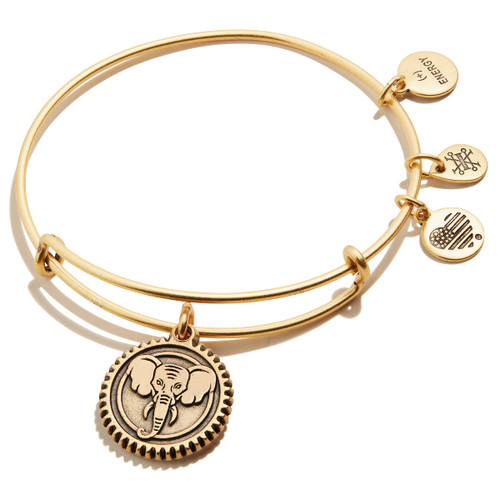 Alex and Ani Path of Symbols Expandable Bangle for Women, Elephant Embossed Charm, Rafaelian Gold Finish, 2 to 3.5 in