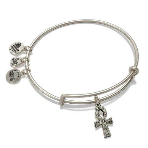 Alex and Ani Path of Symbols Expandable Bangle for Women, Ankh Charm, Rafaelian Silver Finish, 2 to 3.5 in