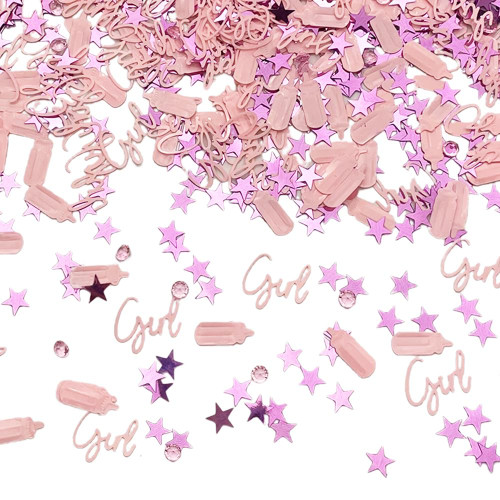 1250PCS Baby Shower Confetti Sequins Table Confetti Star Feeding Bottle Shape Metallic Sprinkles Confetti Gender Reveal Party Decorations (Pink)