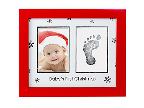 Tiny Ideas Baby's First Christmas Holiday Keepsake Photo Frame with Ink Pad for Handprint or Footprint, Red