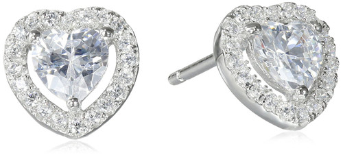 Hallmark Jewelry Sterling Silver Cubic Zirconia Halo Heart Stud Earrings