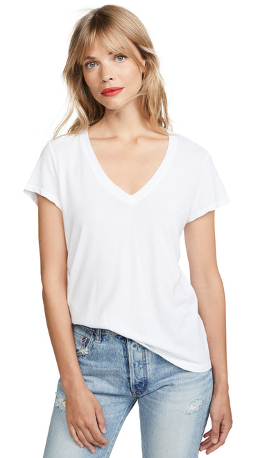 Splendid Women's Short-Sleeve V-Neck Tee T-Shirt, White, S Loose