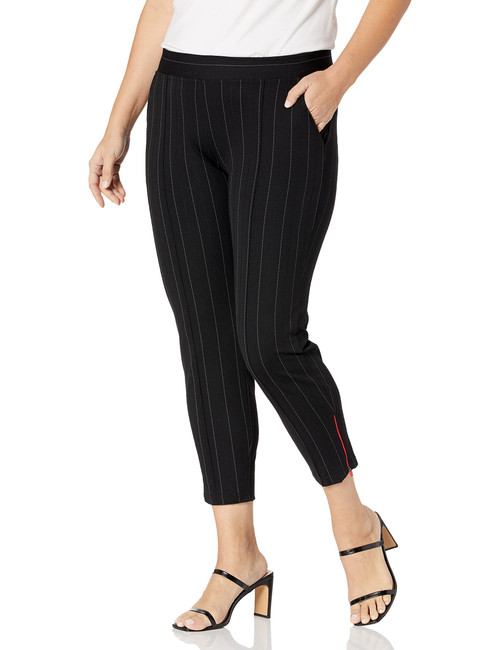 HUE Women's Loafer Skimmer Legging, Assorted, Ankle Zip/Black Pinstripe, Medium