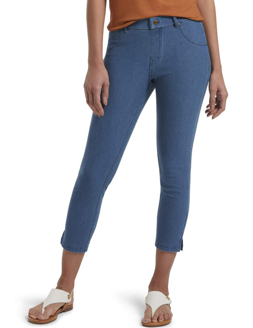 Hue Women's Ankle Slit Essential Denim Capri Leggings Pants, Medium Wash, X-Small US