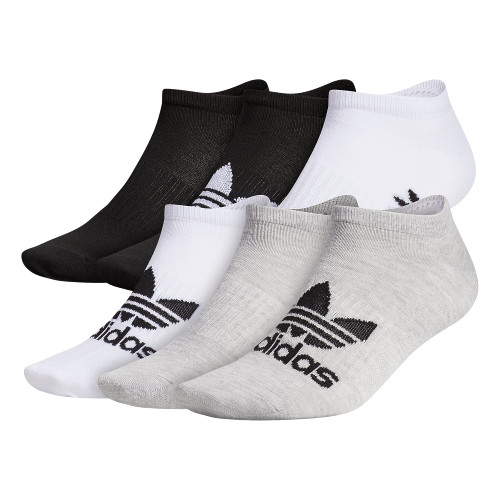 adidas Originals Men's Classic Trefoil Superlite No Show Socks (6-Pair), Heather Grey/White/Black, Large