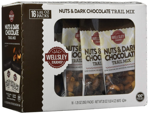 Wellsley Farms Nut & Dark Chocolate Trail Mix 16Count 1.25 Oz Net Wt 20 Oz Wellsley Farms Nut & Dark Chocolate Trail Mix 16Count 1.25 Oz Net Wt 20 Oz