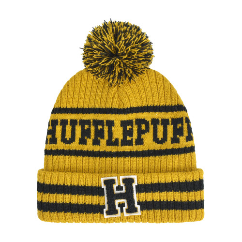 Harry Potter Beanie Hat, Hogwarts Collegiate Winter Knit Cap with Cuff and Pom, Hufflepuff, One Size Harry Potter Beanie Hat, Hogwarts Collegiate Winter Knit Cap with Cuff and Pom, Hufflepuff, One Size