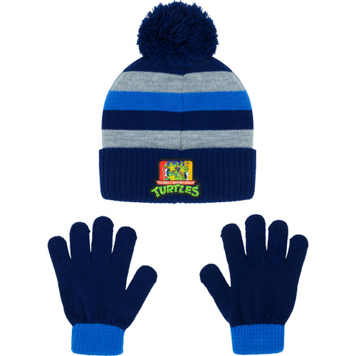 Teenage Mutant Ninja Turtles Beanie Hat and Gloves Set, TMNT Kids Cuff Winter Knit Cap and Mittens, Multi, One Size