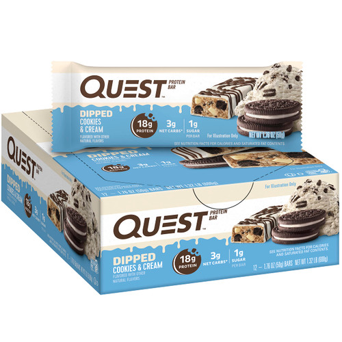 Quest Nutrition Dipped Chocolate Cookies & Cream Protein Bars, High Protein, Low Carb, Gluten Free, Keto Friendly, 12 Count Quest Nutrition Dipped Chocolate Cookies & Cream Protein Bars, High Protein, Low Carb, Gluten Free, Keto Friendly, 12 Count