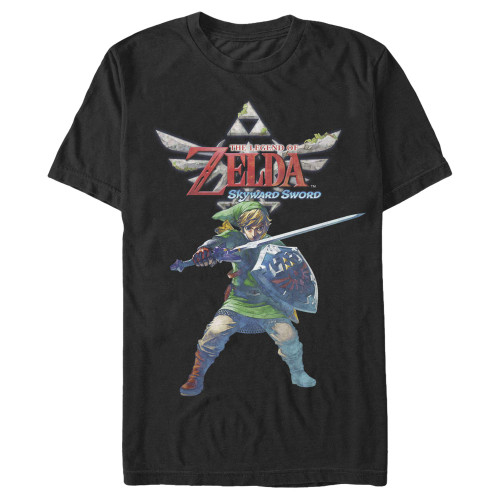 Nintendo Men's Legend of Zelda The Skyward Sword Royal Crest Link Portrait T-Shirt, Black, Small