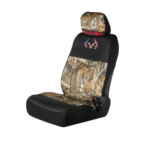 Realtree Universal Front and Bench Seat Covers, Water and Dirt Resistant Camo Seat Covers for Car, Truck, and SUV, American Antler (Realtree Edge), Low Back (Single)