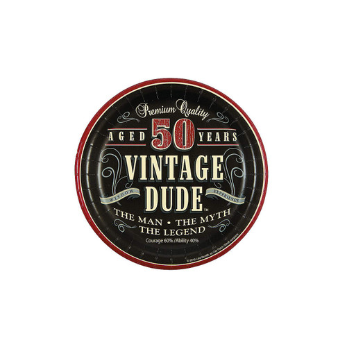 Fun Express 50th Birthday Party Vintage Dude Paper Dessert Plates - Party Supplies - 8 Pieces