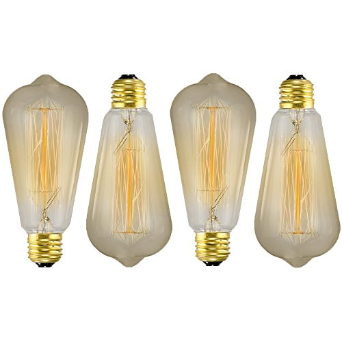 4 Pack Edison Bulb 60 Watt - ST64 - Squirrel Cage Filament - Dimmable, Soft, Warm Color, Edison Style Vintage Light Bulbs