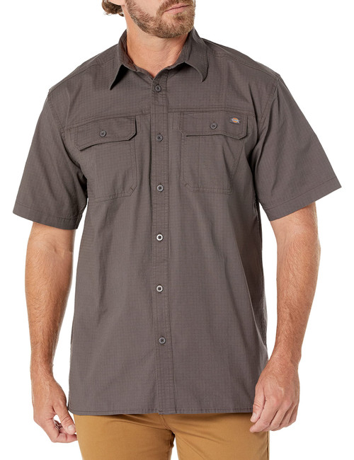Dickies mens Flex Short Sleeve Ripstop Button Down Shirt, Rinsed Slate, Medium US