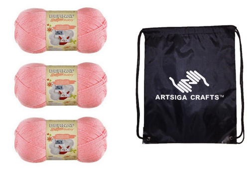 Bernat Knitting Yarn Softee Baby Solids Prettiest Pink 3-Skein Factory Pack (Same Dyelot) 166030-30205 Bundle with 1 Artsiga Crafts Project Bag