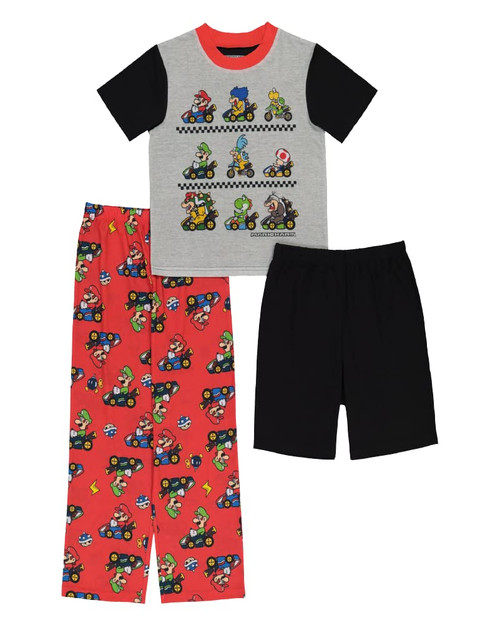 Super Mario Brothers Boys' 3-Piece Pajama Set, RACE ON, 4