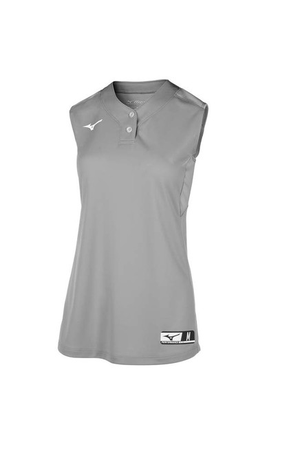 Mizuno Youth Aerolite 2-Button Fastpitch Softball Jersey Sleeveless, Grey, Medium