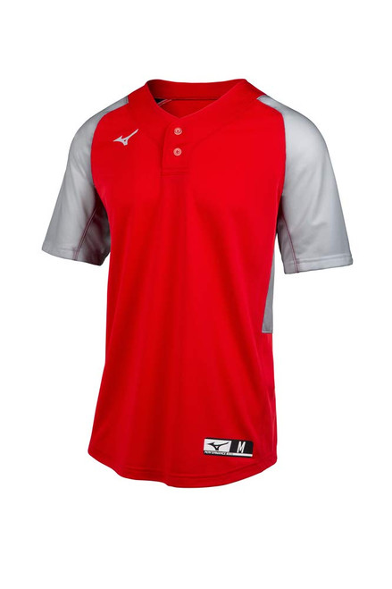 Mizuno Aerolite 2-Button Baseball Jersey, Red-Grey, Small