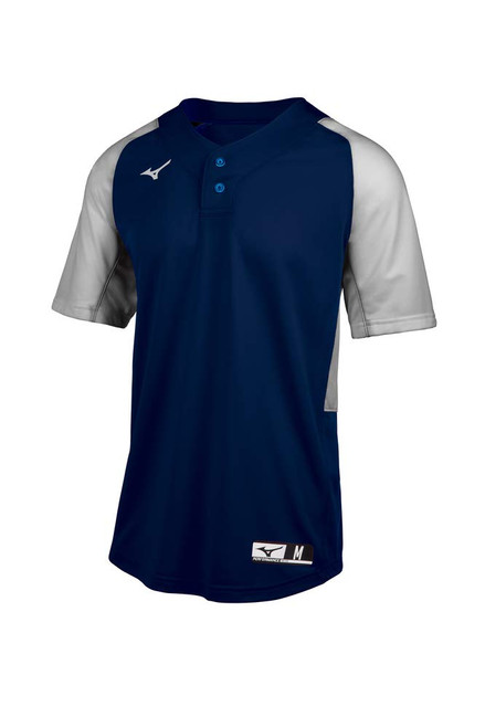 Mizuno Aerolite 2-Button Baseball Jersey, Navy-Grey, Small