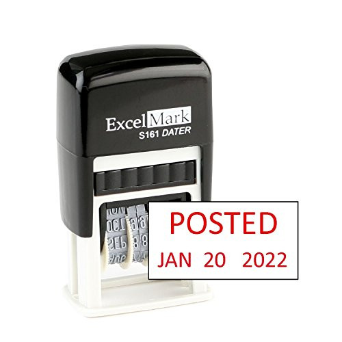 Posted - ExcelMark Self-Inking Rubber Date Stamp - Compact Size - Red Ink