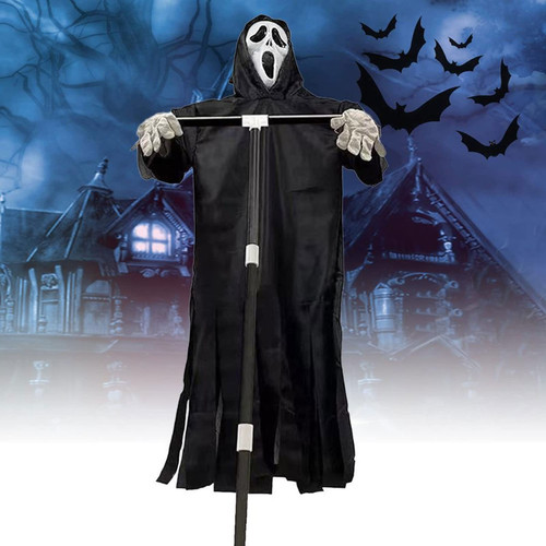 Fofetbfo Ghost Flying Halloween Decoration Black Halloween Scream Scarecrow with Detachable Pole and Gloves Flying Scary Ghostface Garden Ghostface Decoration for Yard Outdoor Indoor Halloween Props