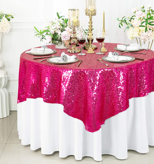Sequin Tablecloth 72x72-Inch Hot Pink Square Sequin Table Cover Glitter Table Cloth for Parties Fuchsia Sparkly Table Linens for Weddings Bridal Shower Birthday Party Event Table Decor