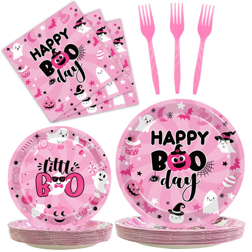 Kepeel 96Pcs Pink Halloween Birthday Party Decorations, Halloween Happy Boo Day Party Plates and Napkins Set Supplies Halloween Little Boo Ghost Baby Shower Tableware Decor for Girl, Serves 24 Kepeel 96Pcs Pink Halloween Birthday Party Decorations, Halloween Happy Boo Day Party Plates and Napkins Set Supplies Halloween Little Boo Ghost Baby Shower Tableware Decor for Girl, Serves 24