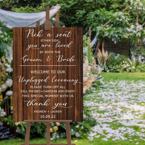 Unplugged Wedding and Pick A Seat Sign. Two Section DIY Wedding Sign for Your Unplugged Ceremony and Choose A Seat Not A Side Sign. 24X18 Inch