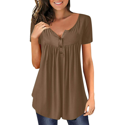 Summer Tops for Women Casual Womens Summer Short Sleeves Casual Loose V Neck T Shirts Basic Tops Tee Leopard Pocket #23