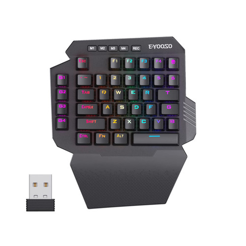 Wireless One Handed Mechanical Gaming Keyboard, 44 Keys with 6 Onboard Macro Keys, 2.4Ghz and USB-C Wired Dual Mode, RGB Led Backlit Red Switch, Wrist Rest, Durable Battery