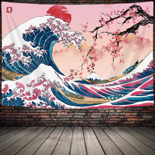 MERCHR Pink Japanese Tapestry, Cool Ocean Wave Wall Tapestry, 80 x 60 Inch, Asian Anime Mountain Red Sun Cherry Blossom Decorations Large Tapestry Wall Hanging for Bedroom Home Decor MERCHR Pink Japanese Tapestry, Cool Ocean Wave Wall Tapestry, 80 x 60 Inch, Asian Anime Mountain Red Sun Cherry Blossom Decorations Large Tapestry Wall Hanging for Bedroom Home Decor