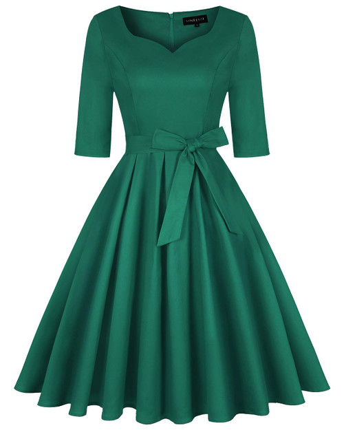MINTLIMIT Women's 1950s Rockabilly Cocktail Party Dress Retro Vintage Swing Dress 3/4 Sleeve (Plain Green - Size L) MINTLIMIT Women's 1950s Rockabilly Cocktail Party Dress Retro Vintage Swing Dress 3/4 Sleeve (Plain Green - Size L)