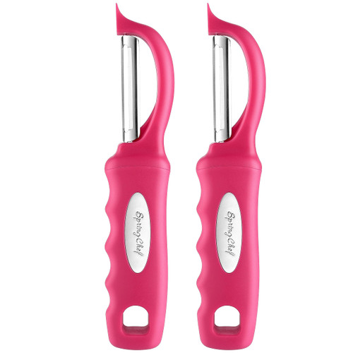Spring Chef Premium Swivel Vegetable Peeler, Soft Grip Handle and Ultra Sharp Stainless Steel Blades - Perfect Kitchen Peeler For Veggie, Fruit, Potato, Carrot, Apple - Pink - Set of 2 Spring Chef Premium Swivel Vegetable Peeler, Soft Grip Handle and Ultra Sharp Stainless Steel Blades - Perfect Kitchen Peeler For Veggie, Fruit, Potato, Carrot, Apple - Pink - Set of 2