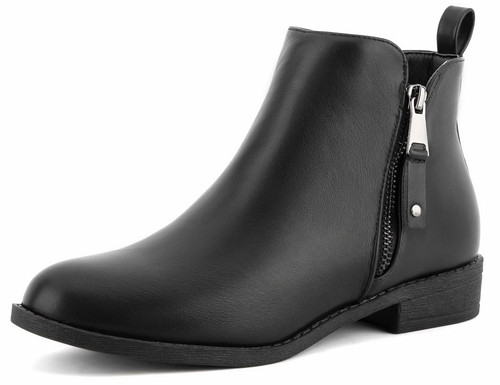 MaxMuxun Women's Black Faux Leather Ankle Boots Comfort Classic Zipper Low Heel Booties Size 9