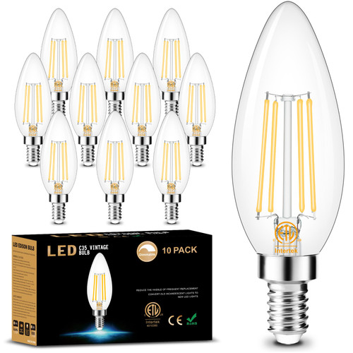 Cotanic Dimmable E12 LED Candelabra Bulb 4000K Daylight, Ceiling Fan Light Bulbs Small Base,60W Equivalent,Type B Bulb for Chandelier,Vintage B11 LED Candle Shape with Clear Glass,600LM,10 Pack
