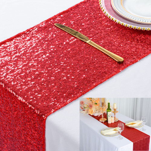 Red Sequin Table Runners 5 Packs 12''x72'' Wedding Table Runner Glitter Table Runner for Parties Baby Shower Birthday Table Runner Red Christmas Table Decor