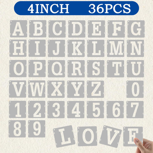 4'' Letter Stencils, 36 Pcs Reusable Plastic Letter Stencils Alphabet Number Templates for Painting on Wood, Wall, Fabric, Rock, Chalkboard, Signage